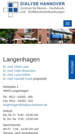 Vorschau der mobilen Webseite www.dialyse-hannover.de, Zentrum für Nieren-, Hochdruck- und Stoffwechselerkrankungen