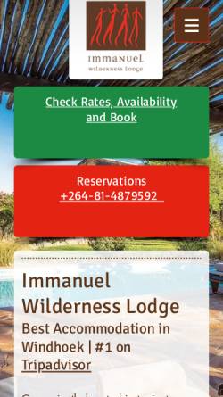 Vorschau der mobilen Webseite www.immanuel-lodge.de, Immanuel Wilderness Lodge