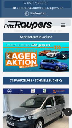 Vorschau der mobilen Webseite autohaus-raupers.de, Autohaus Fritz Raupers