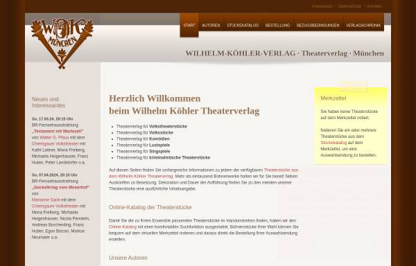 Vorschau von www.wilhelm-koehler-verlag.de, Wilhelm Köhler Theaterverlag