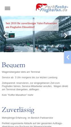 Vorschau der mobilen Webseite www.parkfuchs-flughafen.de, Parkfuchs Flughafen Düsseldorf