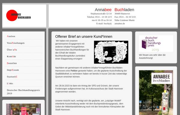 Vorschau von www.annabee.de, Annabee Buchladen GmbH