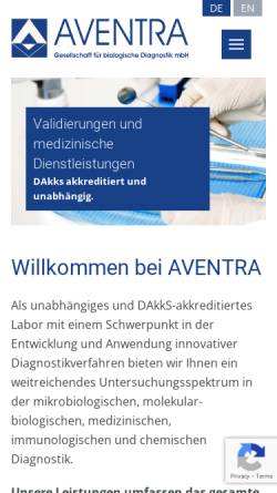 Vorschau der mobilen Webseite www.aventra.org, Aventra Pro-Test Gesellschaft für biologische Diagnostik mbH