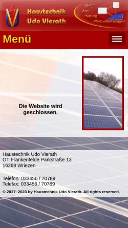 Vorschau der mobilen Webseite www.solartechnik-vierath.de, Haustechnik Udo Vierath