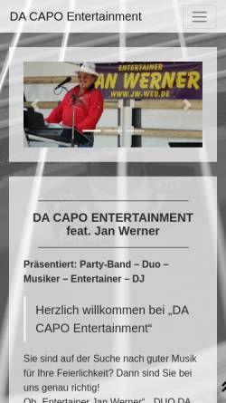Vorschau der mobilen Webseite www.entertainer-jan-werner.de, Werner, Jan - Entertainer und Alleinunterhalter