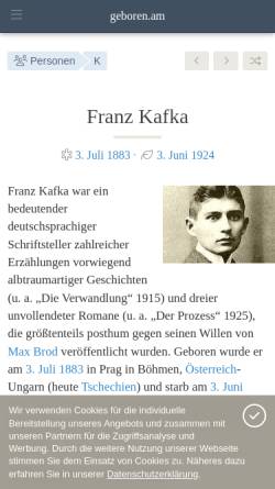 Vorschau der mobilen Webseite geboren.am, Franz Kafka