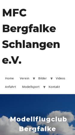 Vorschau der mobilen Webseite www.bergfalke-schlangen.de, Modellflugclub Bergfalke Schlangen e.V.