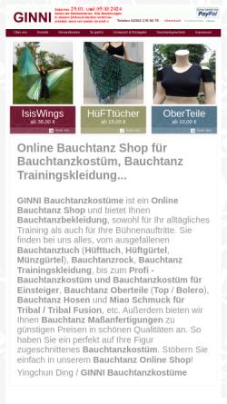 Vorschau der mobilen Webseite www.ginni.de, Ginni Bauchtanzkostüme
