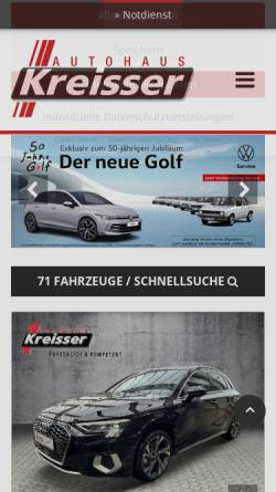Vorschau der mobilen Webseite www.kreisser.de, Kreisser Autohaus