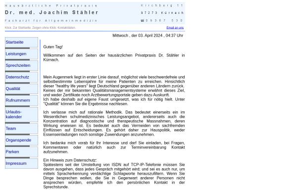 Vorschau von www.praxis-dr-staehler.de, Stähler, Dr. med. Joachim