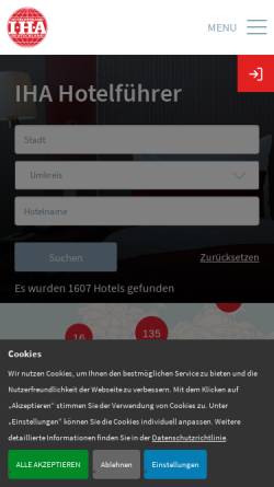 Vorschau der mobilen Webseite www.hotellerie.de, Hotelführer des IHA-Hotelverbands Deutschland