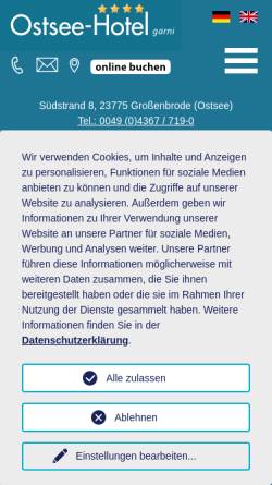 Vorschau der mobilen Webseite www.ostsee-hotel-grossenbrode.de, Ostsee-Hotel Großenbrode