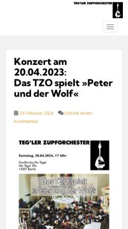 Vorschau der mobilen Webseite tegler-zupforchester.de, Teg'ler Zupforchester Berlin