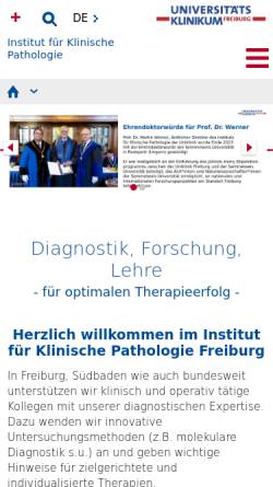 Vorschau der mobilen Webseite www.uniklinik-freiburg.de, Gemeinschaftspraxis für Pathologie, Freiburg