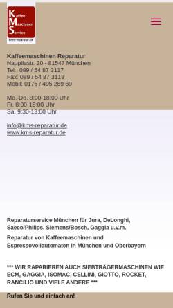 Vorschau der mobilen Webseite www.kms-reparatur.de, KMS Kaffeemaschinenreparatur München