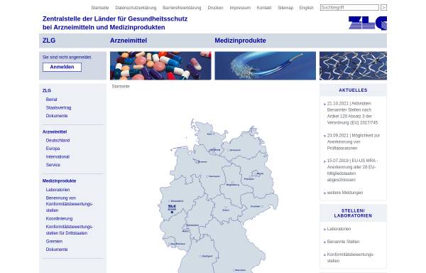 Vorschau von www.zlg.de, Zentralstelle der Länder für Gesundheitsschutz bei Arzneimitteln und Medizinprodukten (ZLG)