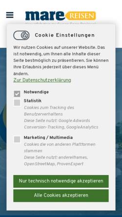 Vorschau der mobilen Webseite www.mare-reisen.de, Mare Reisen GmbH