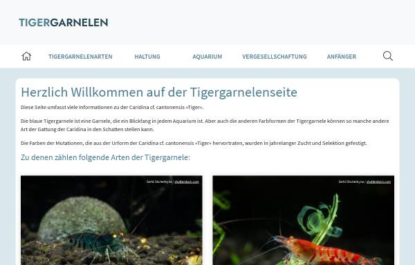 Vorschau von www.tigergarnelen.com, Rote, schwarze und blaue Tigergarnele und deren Haltung