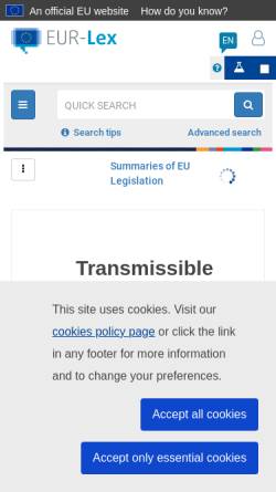 Vorschau der mobilen Webseite eur-lex.europa.eu, EU - Verordnung (EG) Nr. 999/2001 mit Vorschriften zur Verhütung, Kontrolle und Tilgung bestimmter transmissibler spongiformer Enzephalopathien (TSE)