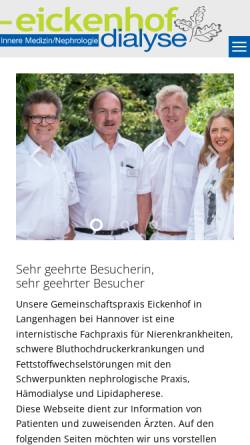 Vorschau der mobilen Webseite www.eickenhof-dialyse.de, Eickenhof-Dialyse Lonnemann, Prof. Dr. med. Gerhard; Beigel, Dr. med. Andrea; Wrenger, Dr. med. Eike