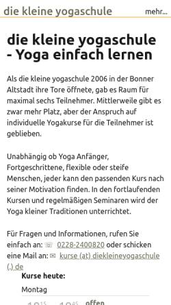 Vorschau der mobilen Webseite www.diekleineyogaschule.de, Die kleine Yogaschule