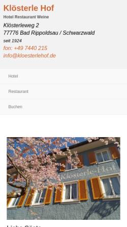 Vorschau der mobilen Webseite www.kloesterlehof.de, Gasthof Klösterle Hof