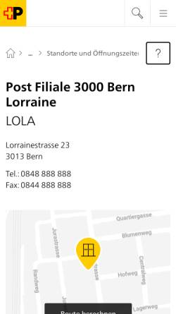 Vorschau der mobilen Webseite places.post.ch, PostFinance, Die Schweizerische Post