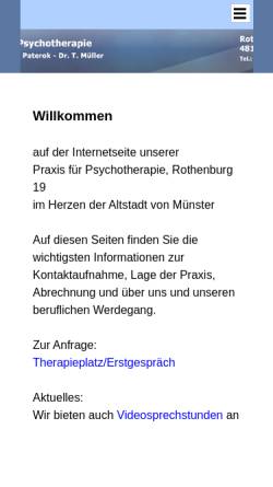 Vorschau der mobilen Webseite psychotherapie-paterok.de, Dr. phil. Tilmann H. Müller & Dr. phil. Beate Paterok, Praxis für Psychotherapie