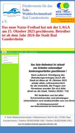 Vorschau der mobilen Webseite www.solebad-gandersheim.de, Sole-Waldschwimmbad Bad Gandersheim