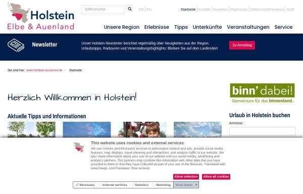 Vorschau von www.holstein-tourismus.de, Holstein, Unterelbe und Auenland