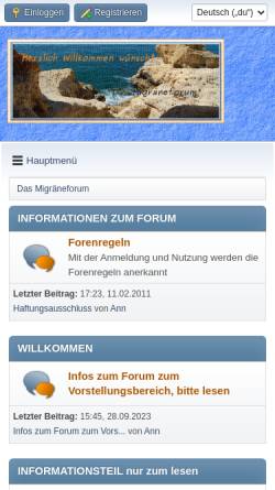 Vorschau der mobilen Webseite www.das-migraeneforum.de, Das Migräneforum
