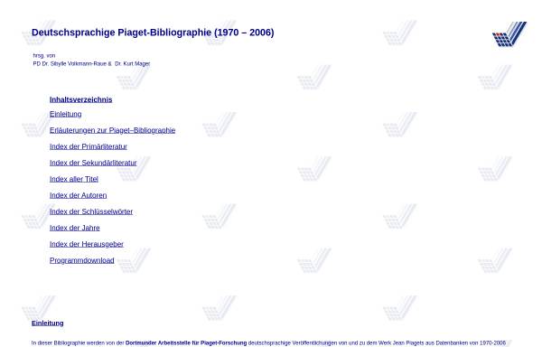 Vorschau von www.piaget-bibliographie.de, Deutschsprachige Piaget-Bibliographie