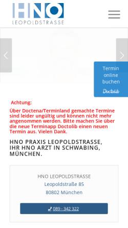Vorschau der mobilen Webseite www.hno-leopoldstrasse.de, HNO Leopoldstraße