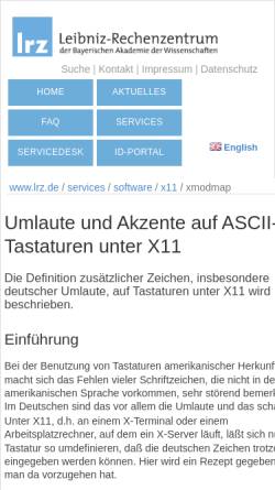 Vorschau der mobilen Webseite www.lrz.de, Umlaute und Akzente auf ASCII-Tastaturen unter X11