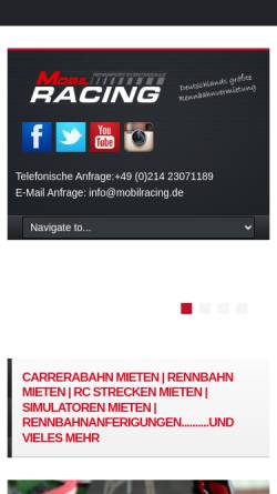 Vorschau der mobilen Webseite www.mobilracing.de, MobilRacing, Vermietung von mobilen Rennbahnen