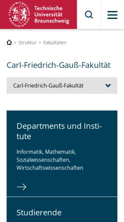 Vorschau der mobilen Webseite www.tu-braunschweig.de, Carl-Friedrich-Gauß-Fakultät
