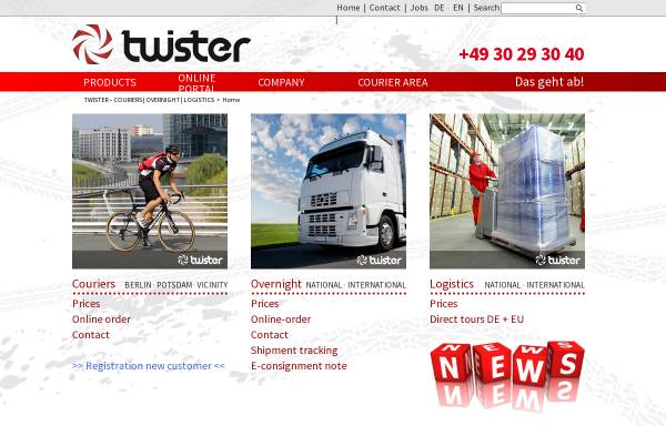 Vorschau von www.twisterkuriere.de, Twister Kurierdienst – Vermittlung von Botenfahrten GmbH
