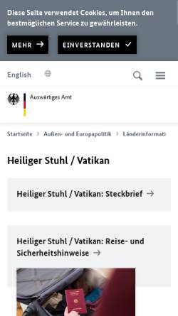 Vorschau der mobilen Webseite www.auswaertiges-amt.de, Heiliger Stuhl / Vatikan