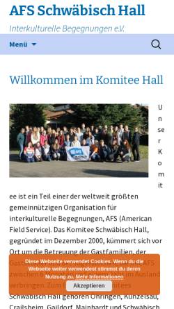 Vorschau der mobilen Webseite www.afs-hall.de, AFS Komitee Schwäbisch Hall