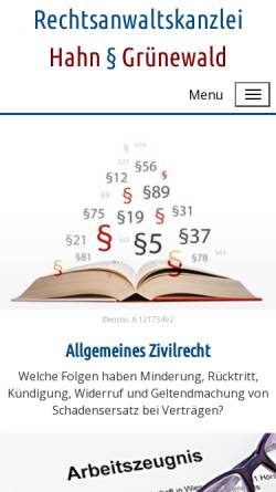 Vorschau der mobilen Webseite rechtsanwaltskanzlei-peine.de, Rechtsanwaltskanzlei Peine - Hahn & Grünewald GbR