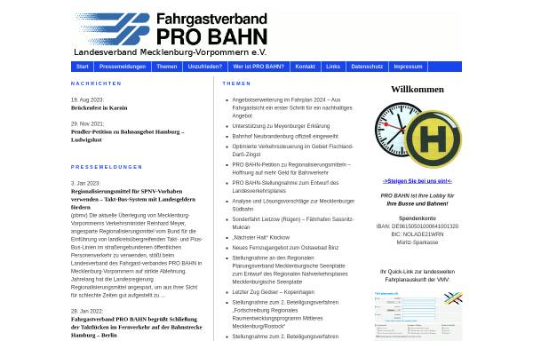 Vorschau von www.probahn-mv.de, Pro Bahn, Landesgruppe Mecklenburg-Vorpommern