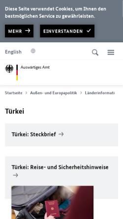 Vorschau der mobilen Webseite www.auswaertiges-amt.de, Auswärtiges Amt - Türkei