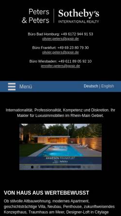 Vorschau der mobilen Webseite www.peters-sothebysrealty.de, Peters & Peters Immobilien GmbH, Sotheby`s International Realty