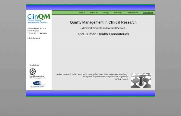 Vorschau von www.clinqm.de, ClinQM Clinical Quality Management Services - Inh. Dr Bodo Lutz
