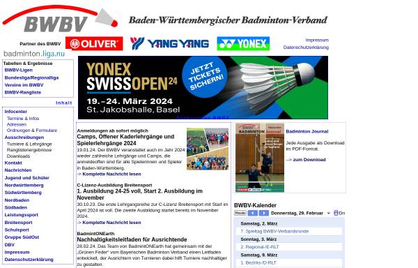 Vorschau von www.bwbv.de, Baden-Württembergischer Badminton Verband