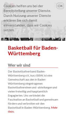 Vorschau der mobilen Webseite bbwbasketball.net, Basketballverband Baden-Württemberg e.V.