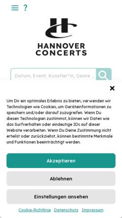 Vorschau der mobilen Webseite www.hannover-concerts.de, Hannover Concerts GmbH & Co. KG Betriebsgesellschaft