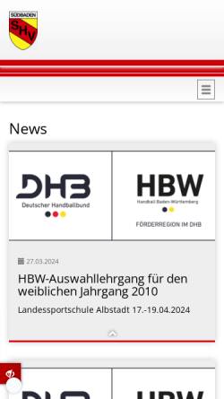 Vorschau der mobilen Webseite www.hv-suedb.de, Südbadischer Handball-Verband e. V.