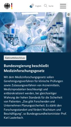Vorschau der mobilen Webseite www.bundesgesundheitsministerium.de, Bundesministerium für Gesundheit