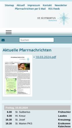 Vorschau der mobilen Webseite www.suitbertus-remscheid.de, Kirchengemeinde St. Suitbertus